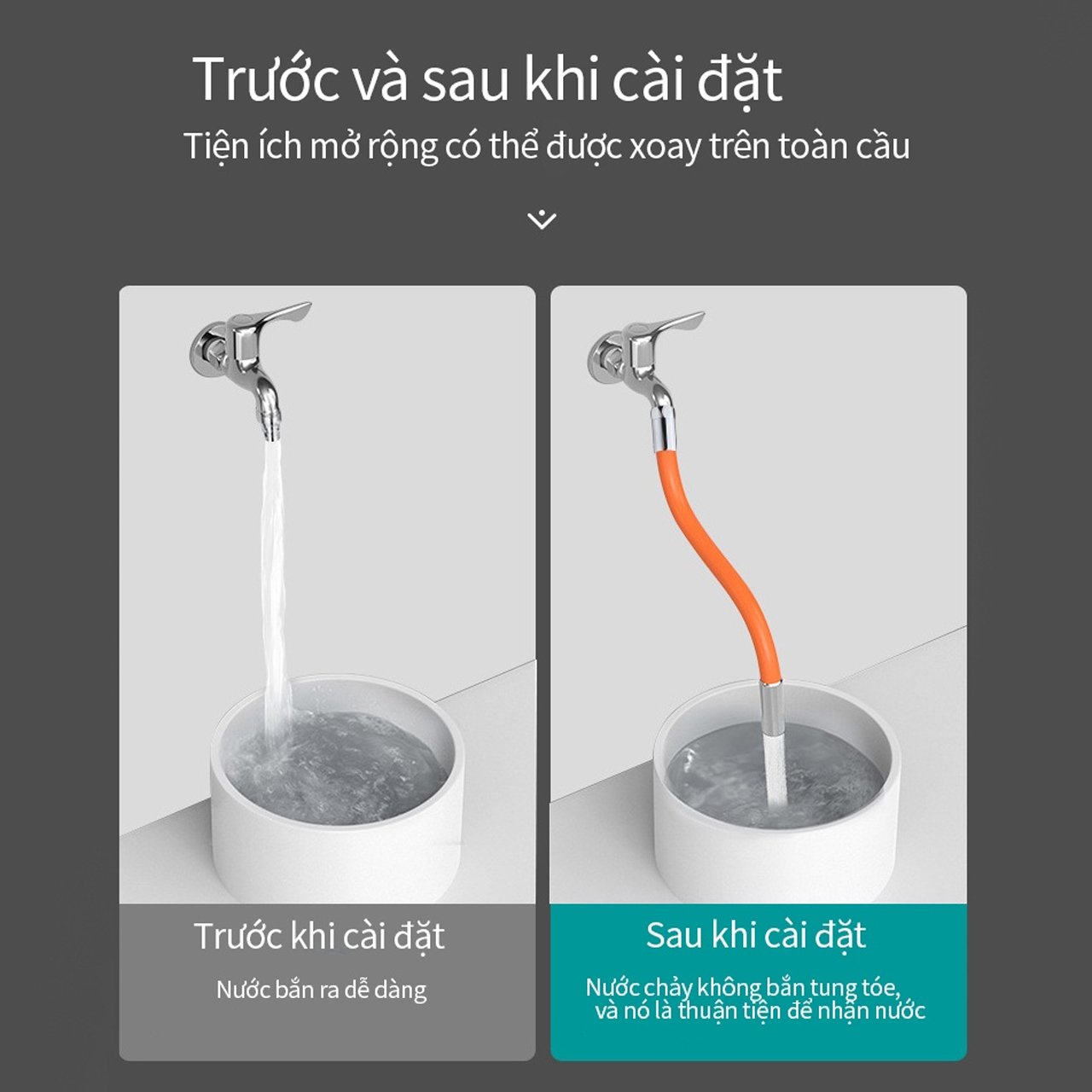 Ống Nối Dài Vòi Nước Hợp Kim Bọc Silicon Xoay 720 Độ Dài 29cm Tiện Dụng