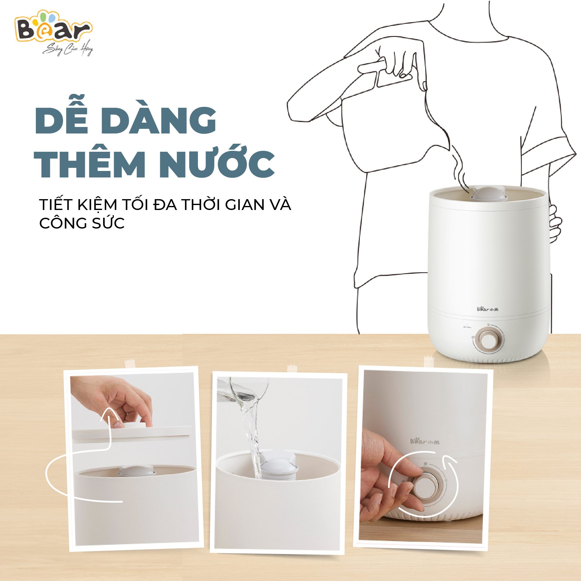 Máy Phun Sương Tạo Ẩm Bear Làm Mát Không Khí, Bộ Lọc Ion Bạc Diệt Khuẩn, Tiết Kiệm Năng Lượng JSQ-C45U1 - Hàng chính hãng