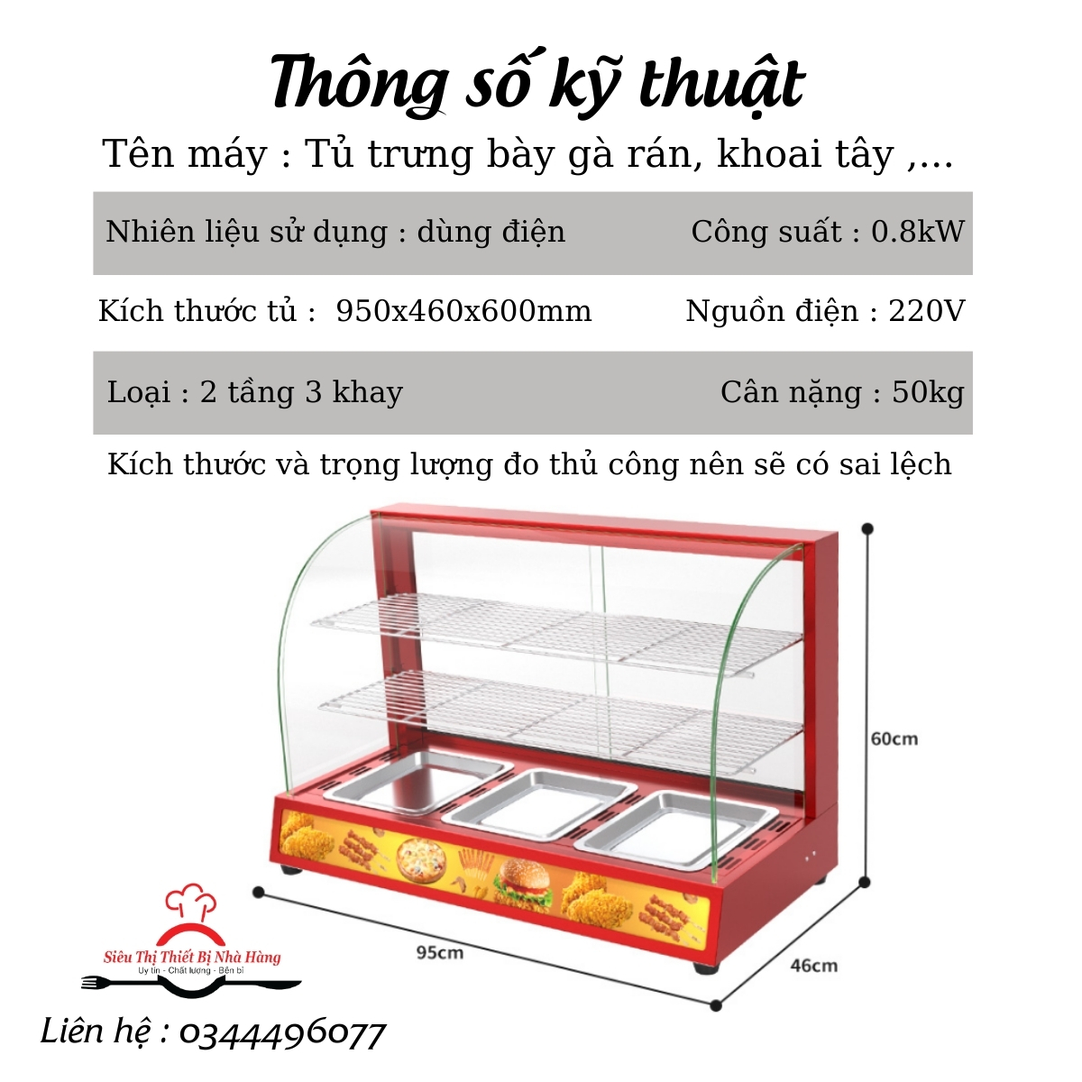 [Tủ 3 Khay] Tủ trưng bày và giữ nóng gà rán KFC, xúc xích, khoai tây chiên, humberger. Tủ trưng bày 3 tầng 3 khay