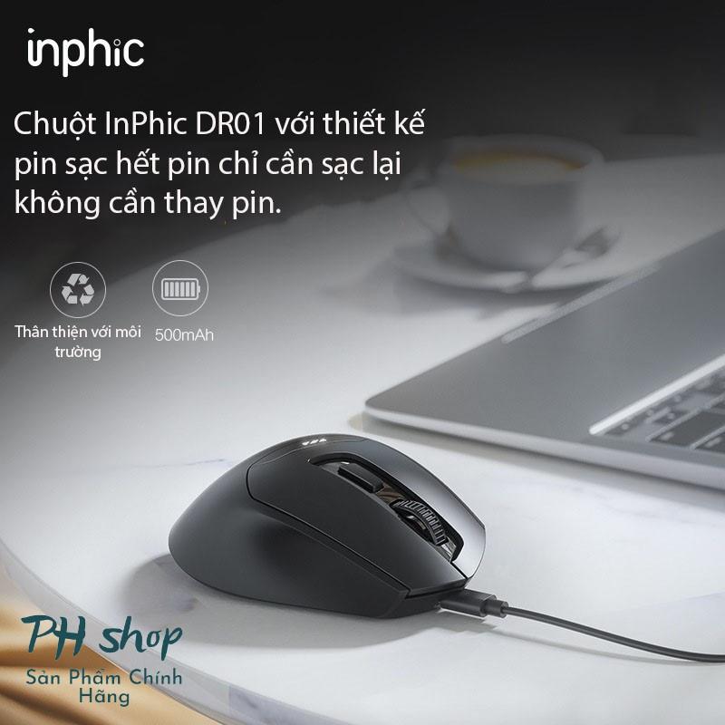 Chuột không dây INPHIC DR01 - Chuột Bluetooth Pin sạc - có đèn Led báo mức Pin - DPI lên đến 1600 - Hàng Chính Hãng