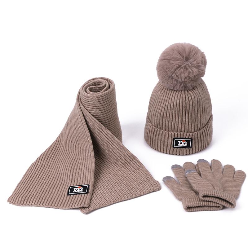 3 Mảnh Khăn Mũ Bộ Bé Gái Trẻ Em PomPon Beanies Dệt Kim Skullies Nón Trẻ Em Giữ Ấm Mùa Đông Len Croptop Mũ Lưỡi Trai unisex
