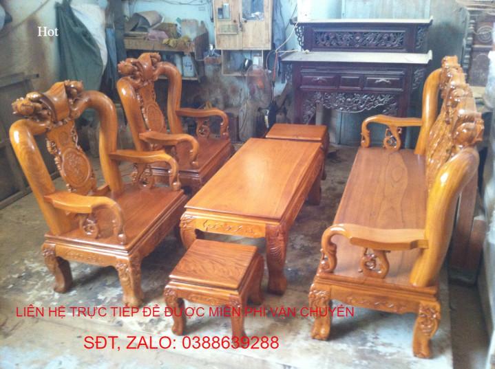 bộ bàn ghế salon gỗ gụ trạm đào tay 10