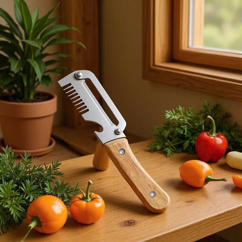 Dụng Cụ Nạo Rau Củ 3in1 Đa Năng, Gọt Vỏ, Bào Sợi, Mở Nắp Chai, Lưỡi Inox Sắc Bén, Tay Cầm Gỗ - HÀNG CHÍNH HÃNG MINIIN