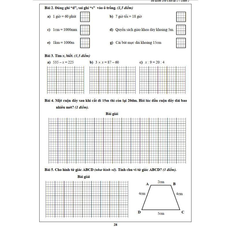 Đề Kiểm Tra Toán 2 - Tập 2