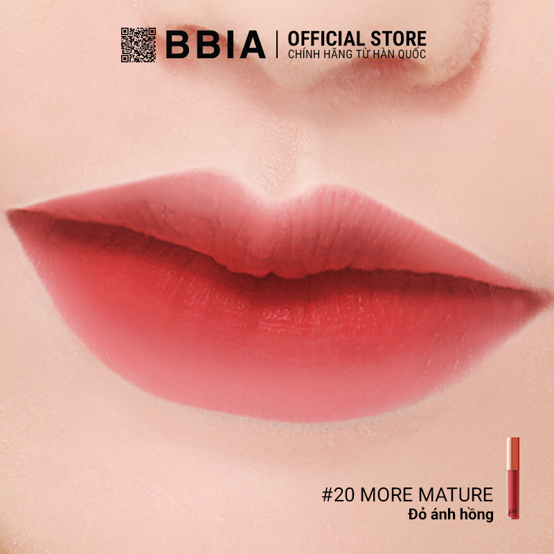 Son kem lì Bbia Last Velvet Lip Tint - 20 More Mature 5g (Màu hồng đỏ đất)