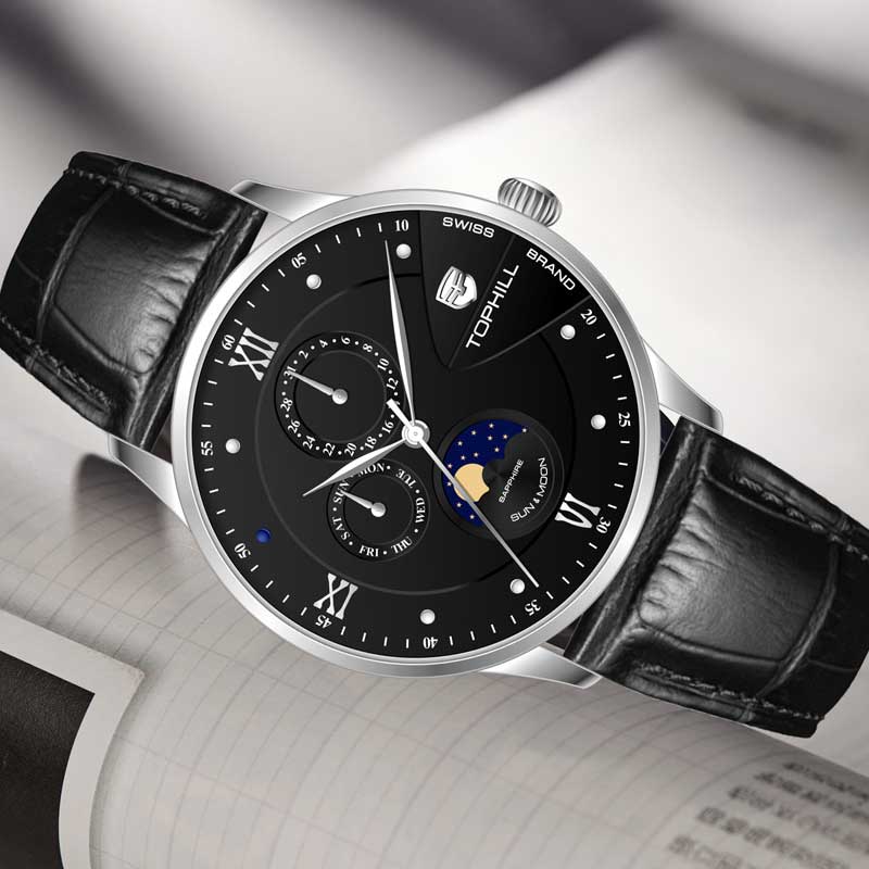 ĐỒNG HỒ TOPHILL TW085G.PB1162 Dây da và vỏ thép 316L, máy pin, kính sapphire