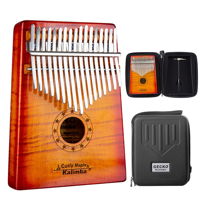 Đàn Kalimba 17 Phím Gỗ Phong Vân Hổ Gecko MC-S Kèm Hộp Đựng - Đỏ Cam