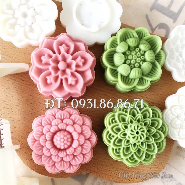 Khuôn trung thu lò xo 4 mặt Hoa sen mười cánh loại 75 gram – Mã số 1900