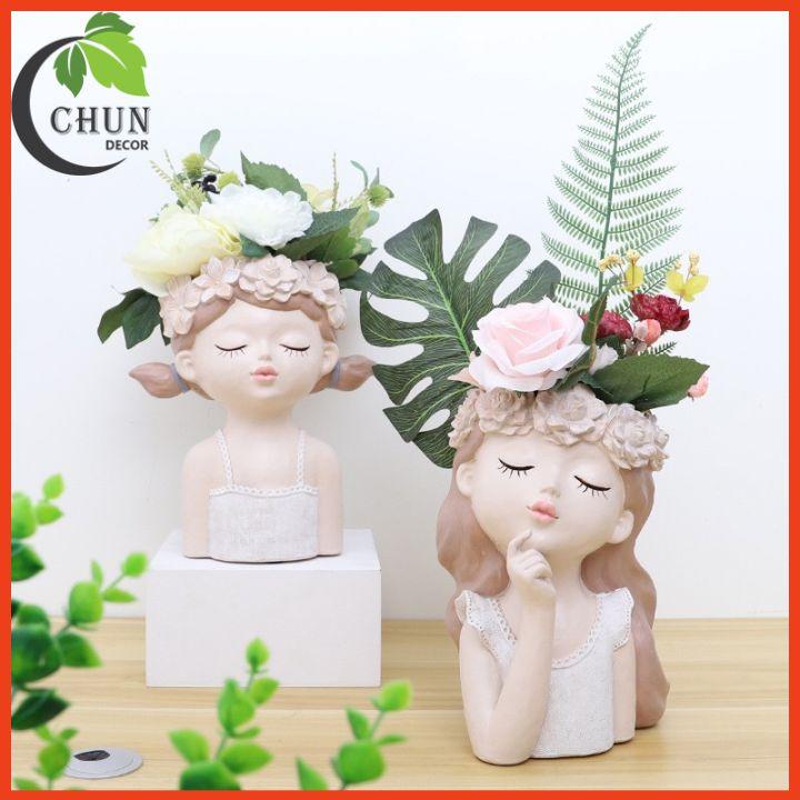 Hoa giả, bình hoa cô gái cắm sẵn hoa nhiều mẫu cao 36-42cm trang trí nhà cửa, cửa hàng, văn phòng, làm quà tặng