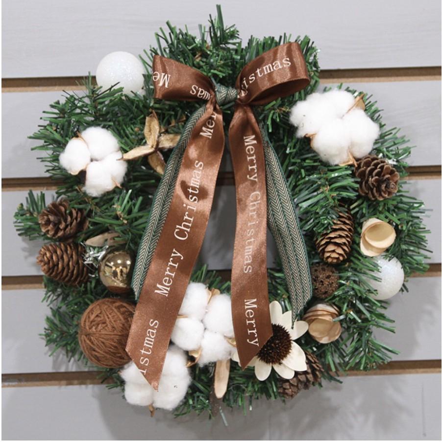 Hoa Trang Trí Noel treo tường đẹp mắt CHRISTMAS COTTON WREATH DOOR