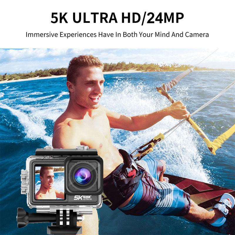 Camera hành động Ultra 5K 60fps WiFi Bộ lọc có thể tháo rời màn hình kép EIS dưới nước Chỗ mũ bảo hiểm không thấm nước cam