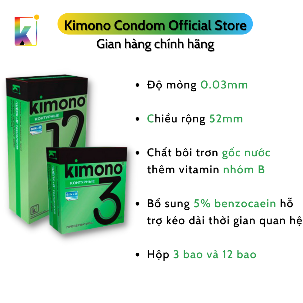 Combo Bao cao su Kimono Green Siêu mỏng 0.03mm - Kéo dài thời gian - Hộp 3 bao và hộp 12 bao