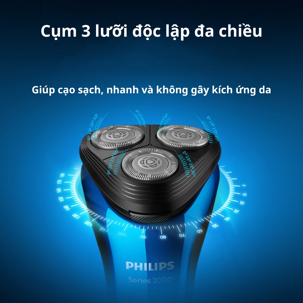 Máy cạo râu điện Philips S2302 S2303 Seri S2000 - Bản nâng cấp của S1301 S1203, cạo râu nam khô &amp; ướt, Pin sạc nhanh 45 phút, mini nhỏ gọn mang đi du lịch - Hàng nhập khẩu