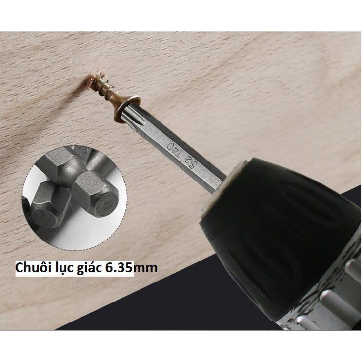 Bộ lục giác hoa thị có lỗ cho khoan dài từ 50-75-100 cho khoan pin và khoan điện chất liệu thép S2 siêu cứng