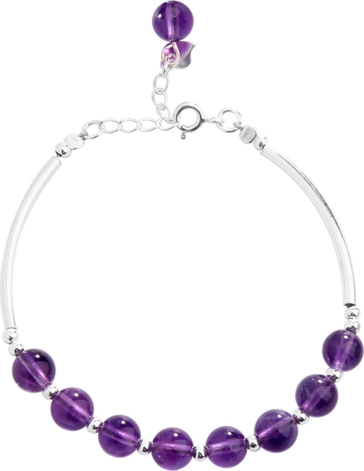 Vòng tay đá thạch anh tím phối charm ống bạc mệnh hỏa, thổ - Ngọc Quý Gemstones