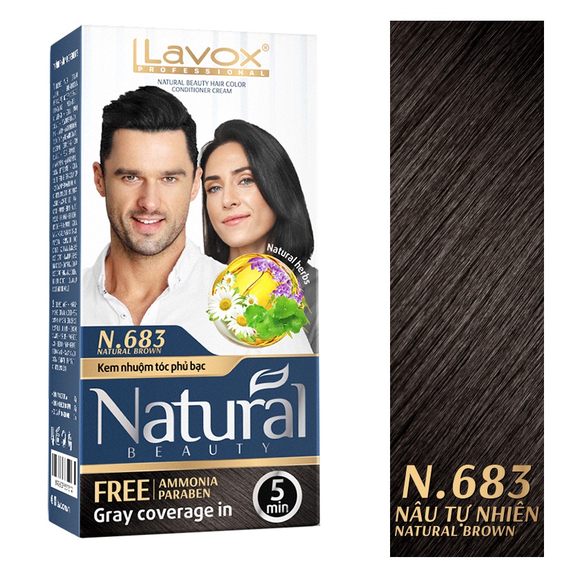 (Nâu Tự Nhiên) Kem Nhuộm Phủ Bạc Cao Cấp Siêu Dưỡng, Tự Nhiên Lavox N.683 - Natural Brown