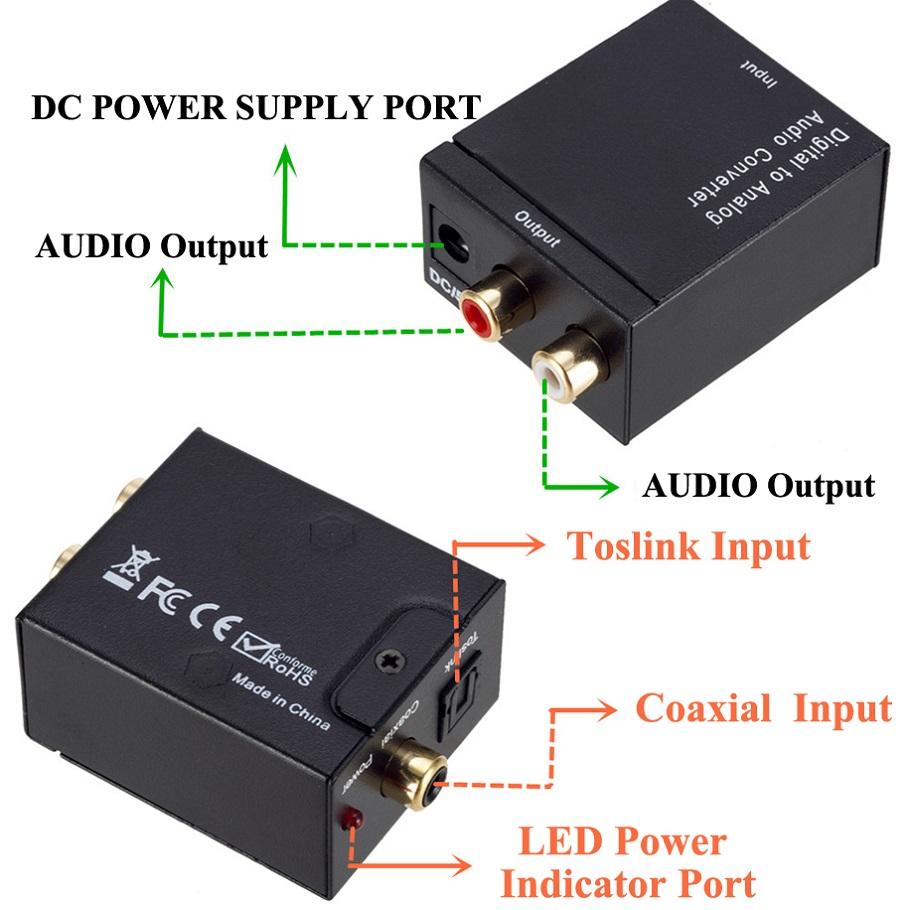 PzzPss Bộ Chuyển Đổi Kỹ Thuật Số Sang Analog Sợi Quang Toslink Đồng Trục Tín Hiệu Sang Âm Thanh Analog RCA Bộ Khuếch Đại Bộ Giải Mã USB