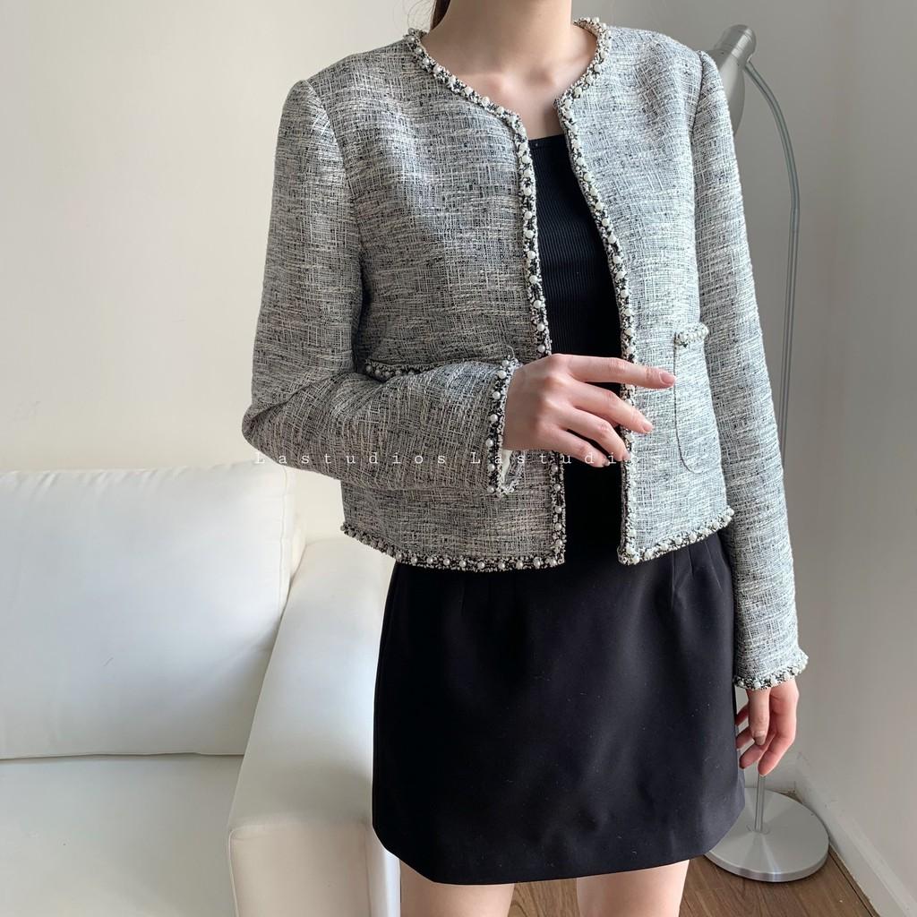 Áo khoác dạ tweed hoạ tiết Hàn Quốc