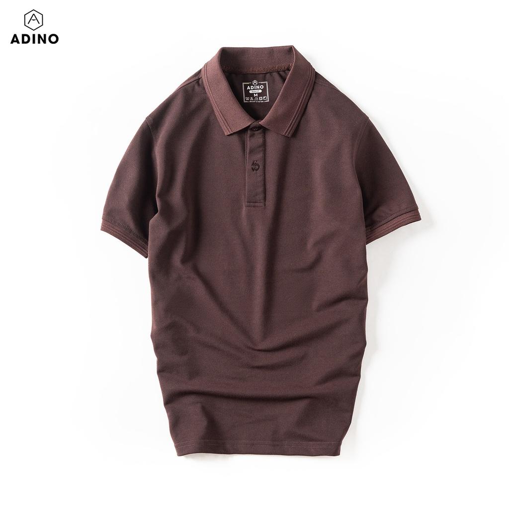 Hình ảnh Áo thun có cổ nam màu nâu phối viền chìm ADINO vải cotton polyester mềm dáng slimfit công sở hơi ôm trẻ trung AP87