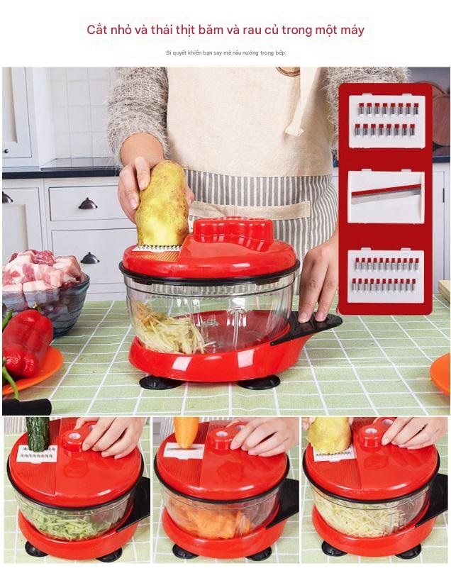 Máy cắt thái rau củ, xay thịt bằng tay K1885 đa chức năng cối lớn 2,5L, lưỡi dao inox 5 cánh, 3 tốc độ, thái sợi, thái lát, trộn, máy trộn bột - Hàng nhập khẩu