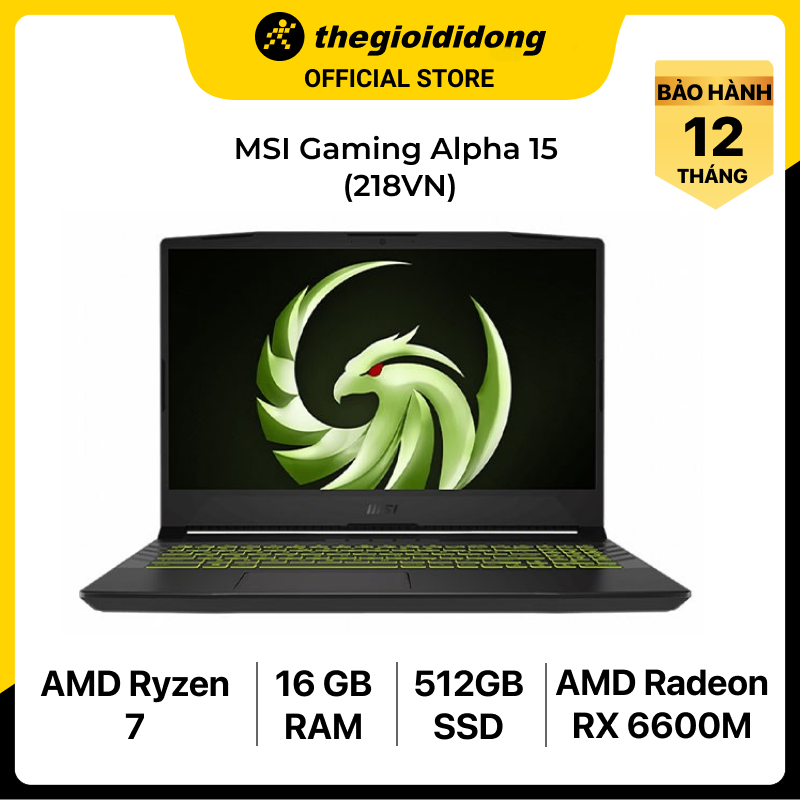 Laptop MSI Alpha 15 B5EEK R7 5800H/16GB/512GB/8GB RX6600M/15.6&quot;F/144Hz/Balo/Chuột/Win11/(218VN)/Đen - 218VN - Hàng chính hãng