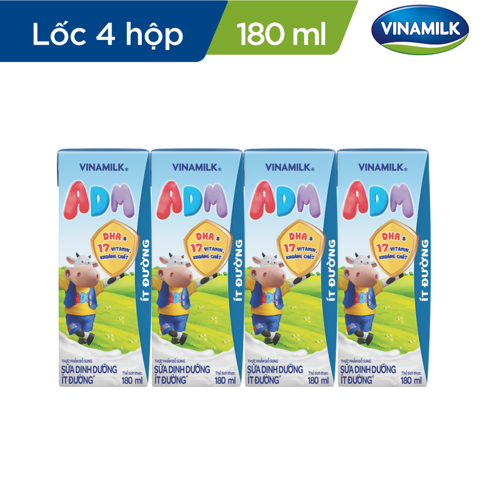 THÙNG 48 HỘP SỮA DINH DƯỠNG VINAMILK ADM ÍT ĐƯỜNG 180ML