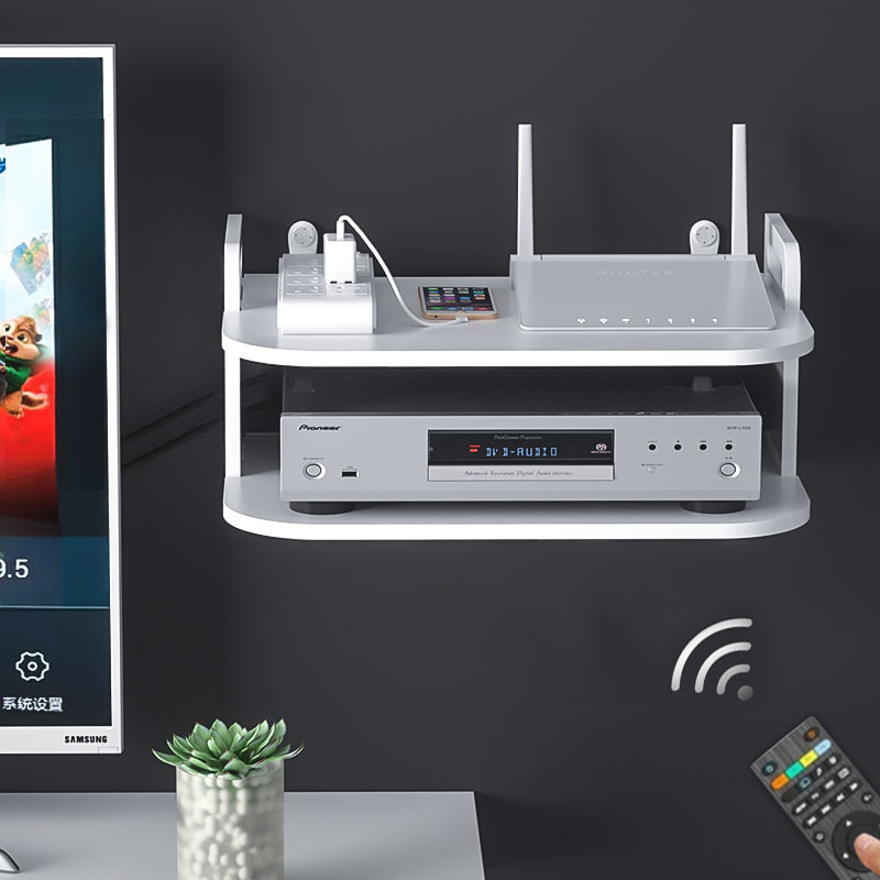 KỆ TỦ để wifi phòng khách 2 màu đen trắng kệ tivi treo tường không cần khoan gởi kèm đầy đủ phụ kiện treo