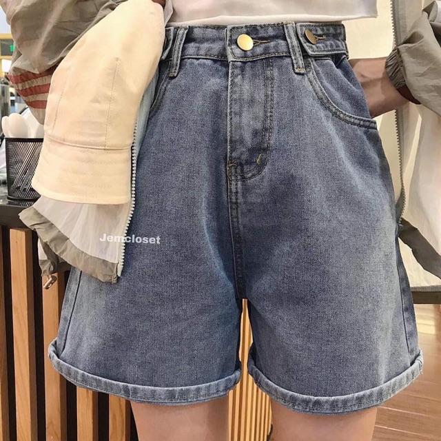 Quần ngố jean ống rộng hai đai, kèm ảnh thật