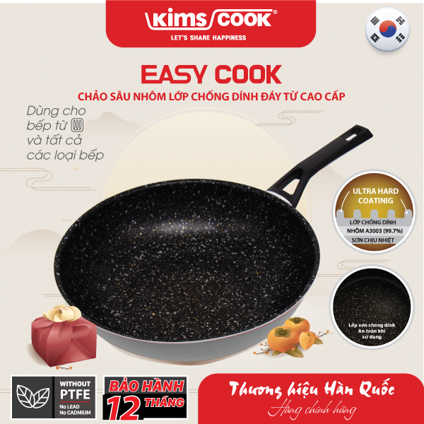 Chảo sâu KIMS COOK Easy Cook hợp kim nhôm chống dính vân đá đáy từ