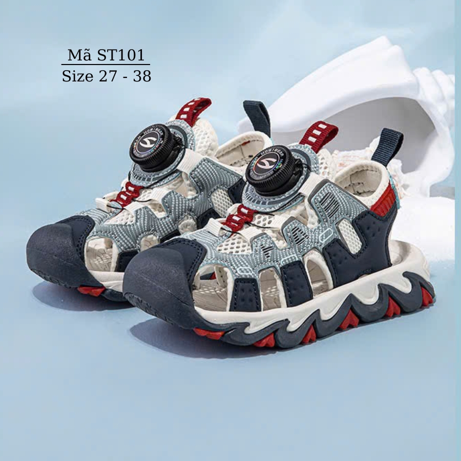 Sandal Bé Trai Bít Mũi cao cấp HOBIBEAR 3 - 12 tuổi thể thao núm vặn khóa xoáy êm nhẹ đi học chạy bộ NHÍM SHOP ST101