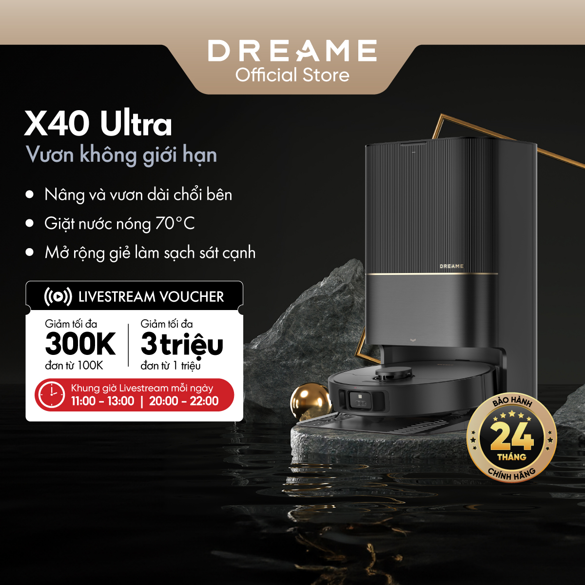 Robot hút bụi lau sàn chuyên dụng Dreame X40 Ultra -Hàng chính hãng