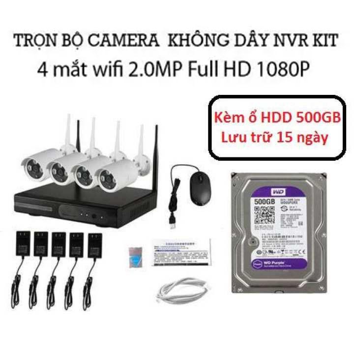 Trọn bộ kit camera không dây NVR 4 kênh 2.0MP và ổ cứng 500GB