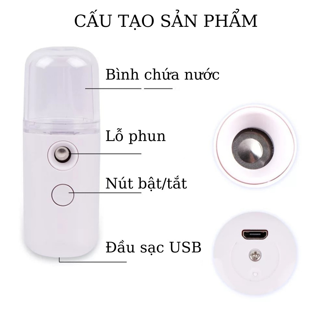 Máy phun sương xông da mặt mini nano tích điện dung tích 30ml TiLoKi W718B - Hàng Chính Hãng