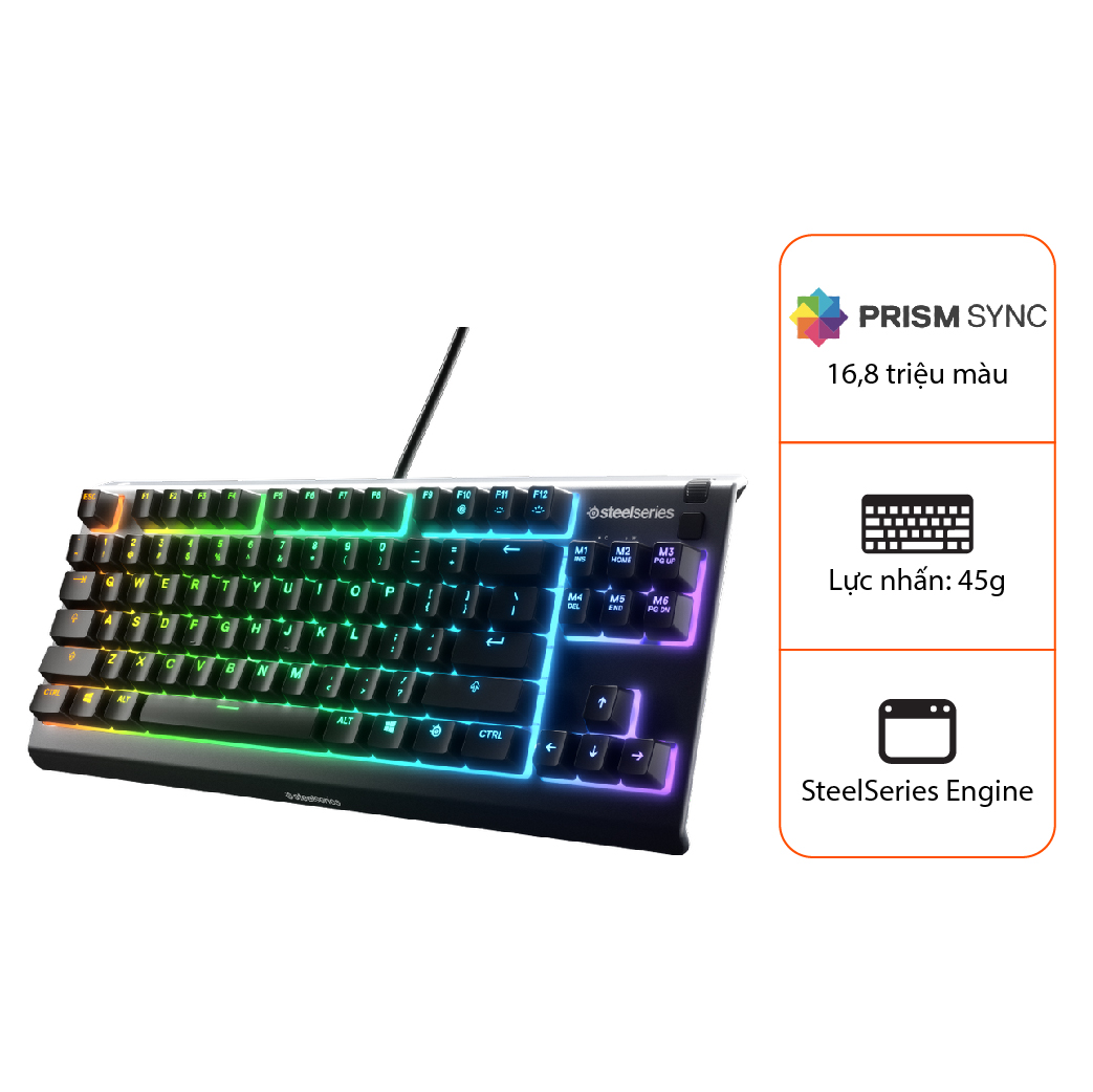 Bàn phím gaming có dây Steelseries Apex 3 TKL RGB chống tràn chuẩn IP32 - Hàng Chính Hãng