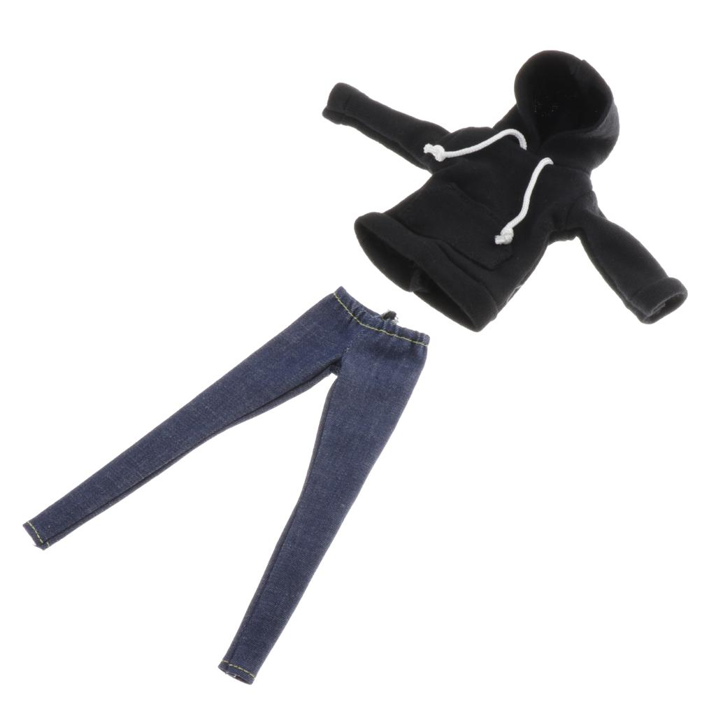 Dolls Hoodie And Jeans Pants For 1/6 Blythe Doll Dress Up Outfits Accs
