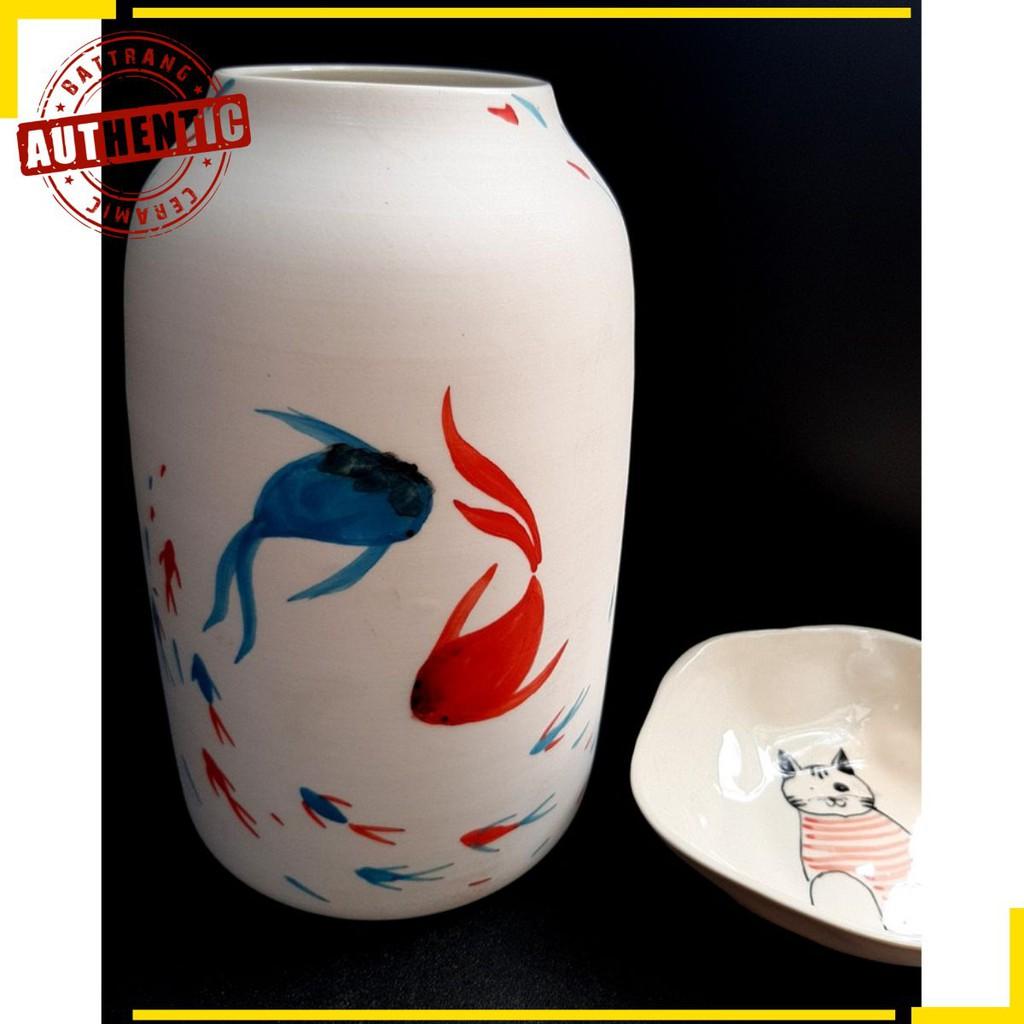 LỌ CẮM HOA ,HỌA TIẾT CÁ ĐÀN, VUỐT TAY VÀ VẼ TAY SẢN XUẤT TẠI LÀNG NGHỀ TRUYỀN THỐNG BÁT TRÀNG