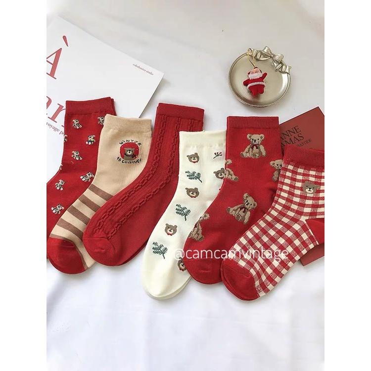 Set Tất Cổ Cao Nữ Vớ Cao Cổ Noel Tết Quà Noel Tất Tiêu Thư LOLITA ĐỎ Cổ Bèo Nhún Tất Vớ Nữ Camcam ULZZANG STYLE HÀN QUỐC