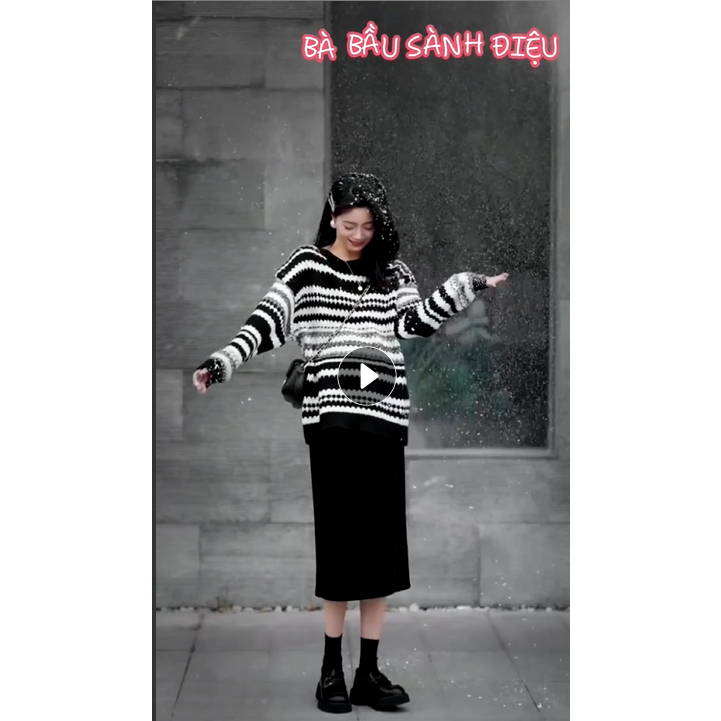 Sét đầm bầu bầu áo len bầu phối cùng chân váy siêu dễ thương hàng qc 0411-019