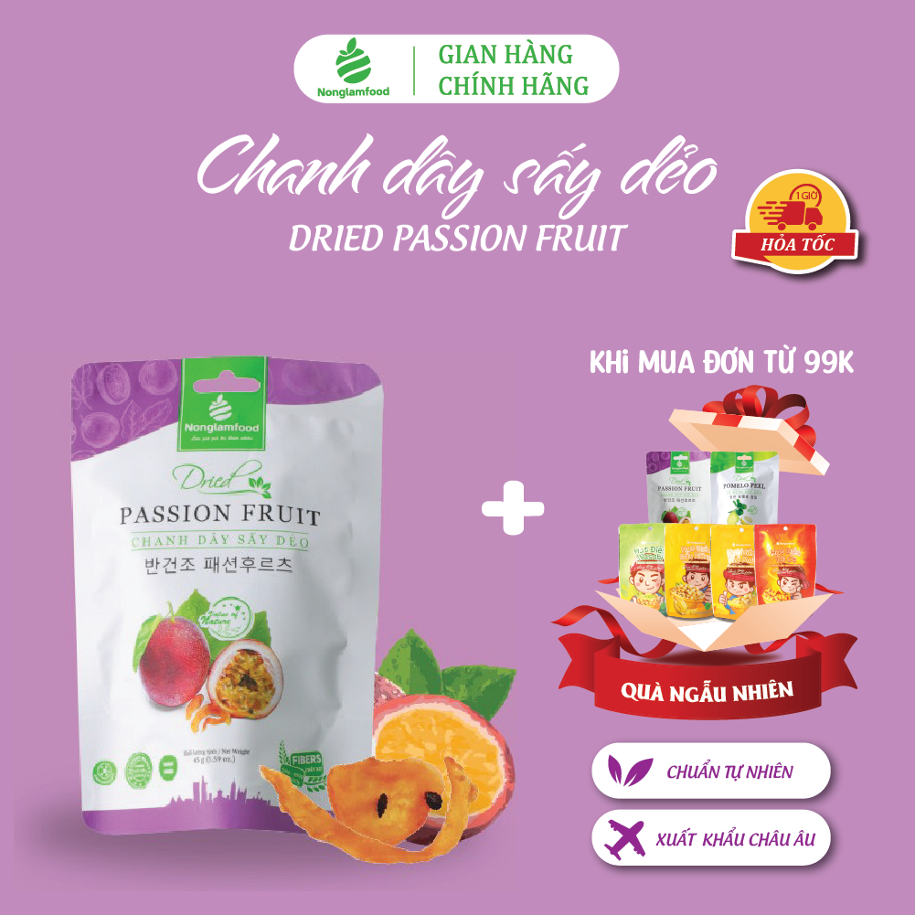 Chanh Dây Sấy Sấy Dẻo Nonglamfood túi 45g | | Ăn vặt tốt cho sức khỏe | Healthy Snack | Ăn vặt văn phòng | Trái cây sấy dẻo dinh dưỡng ăn liền | Ăn vặt giảm cân & giữ dáng | Ăn vặt đẹp da