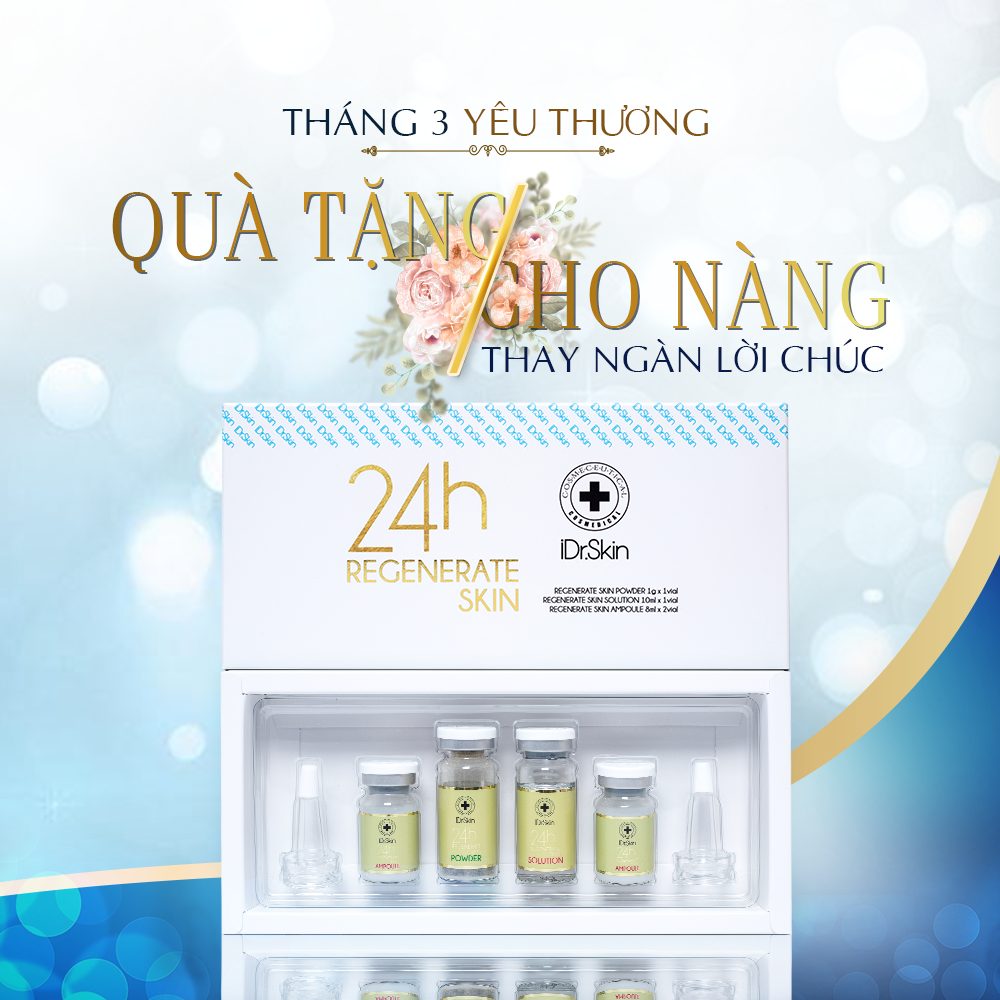 CÔNG NGHỆ TÁI TẠO LÀN DA MỤN 24H REGENNERATE SKIN - COMBO VI TẢO TÁI TẠO LÀN DA MỤN 24H - Thương Hiệu iDr.Skin  (Gồm: 01 lọ Regenerate Skin Powder 1g + 01 lọ Regenerate Skin Solution 10ml + 02 lọ Regenerate Skin Ampoule  8ml). Xuất Xứ Hàn Quốc. Hàng Chính Hãng