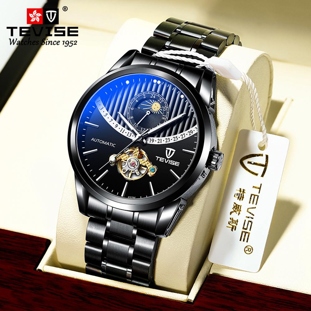 Đồng hồ cơ tự động TEVISE Men Hiển thị thời gian & Con trỏ dạ quang Dây đeo tay bằng thép không thấm nước
