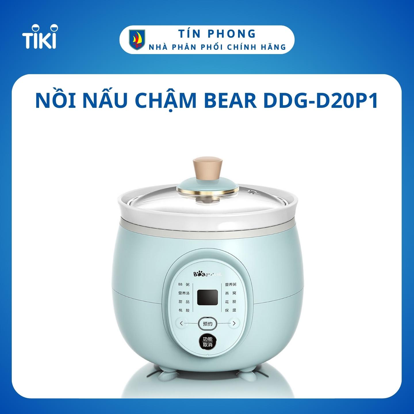 Nồi nấu chậm Bear DDG-D20P1 - Dung tích 2 lít - Lòng nồi gốm sứ - Hàng chính hãng