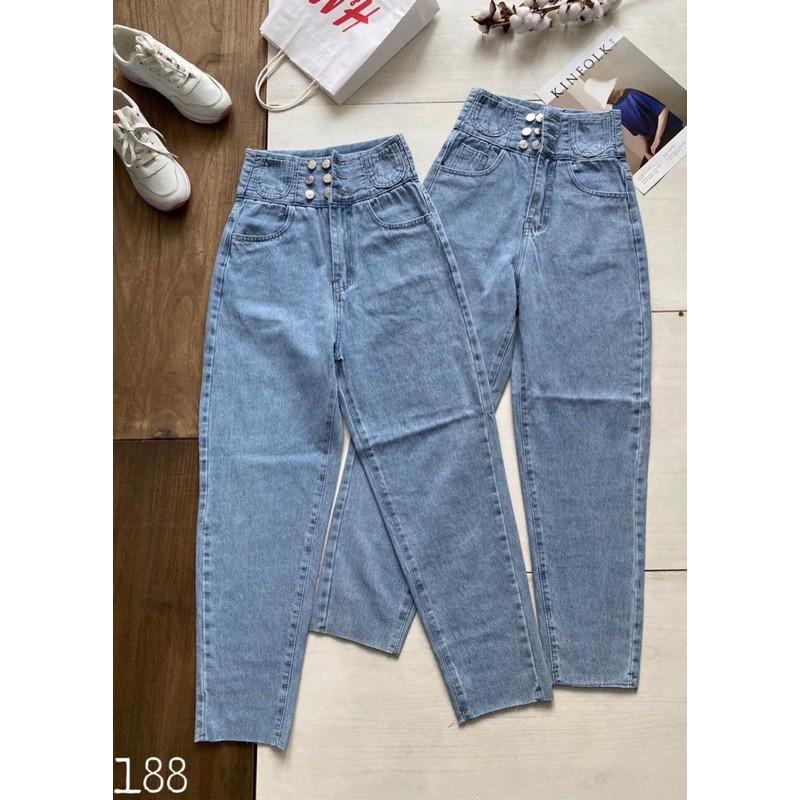 Quần baggy jeans trơn lưng cao nút bấm- ảnh thật shop chụp