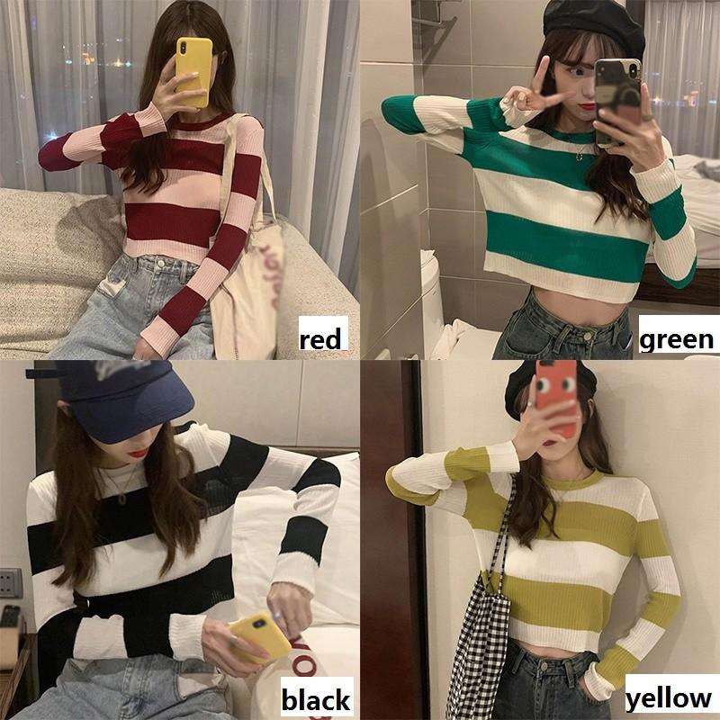 Áo len rộng họa tiết sọc tay dài chống nắng thời trang nữ