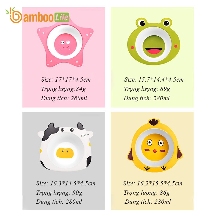 Bát ăn dặm sợi tre- Chén ăn dặm hình động vật ngộ nghĩnh chất liệu tự nhiên an toàn cho bé