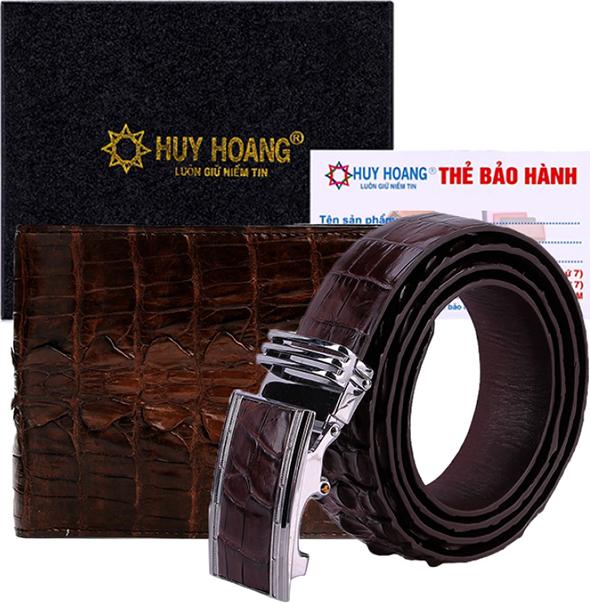 Bộ Ví &amp; Thắt Lưng Nam Da Cá Sấu Gai Đuôi Huy Hoàng HT2242-HT4245 (23 x 11,5 cm) - Nâu Đất