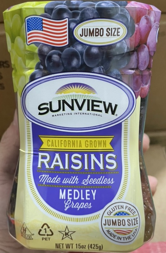 Quà Tết Nho khô Sunview Raisins Mỹ không hạt 3 màu giàu Vitamin khoáng chất, tốt cho tim mạch (425g/hộp) - QuaTangMe Extaste