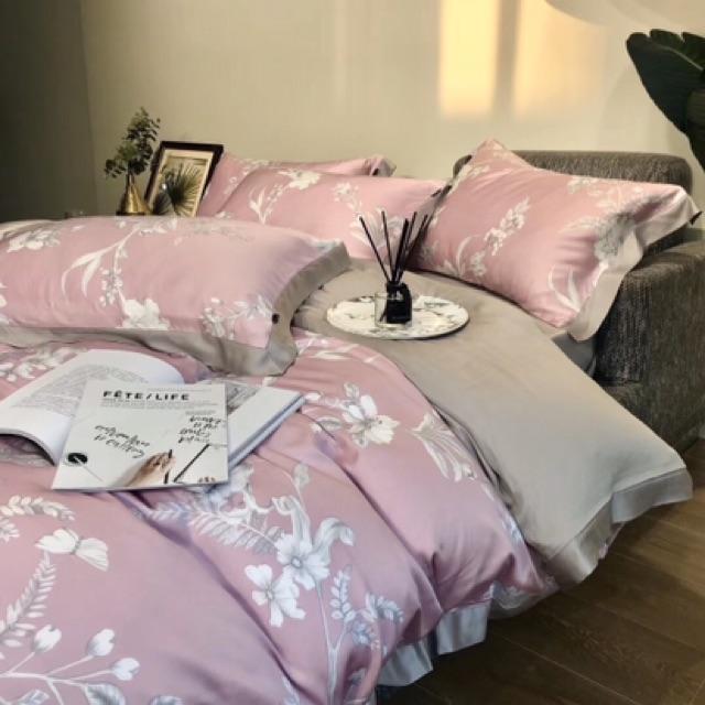 Hàng Lụa Cao Cấp-Set Lụa Tencel 60s Hàng Nhập Khẩu Cao Cấp 4 Món Màu Hồng nhãn nhặn