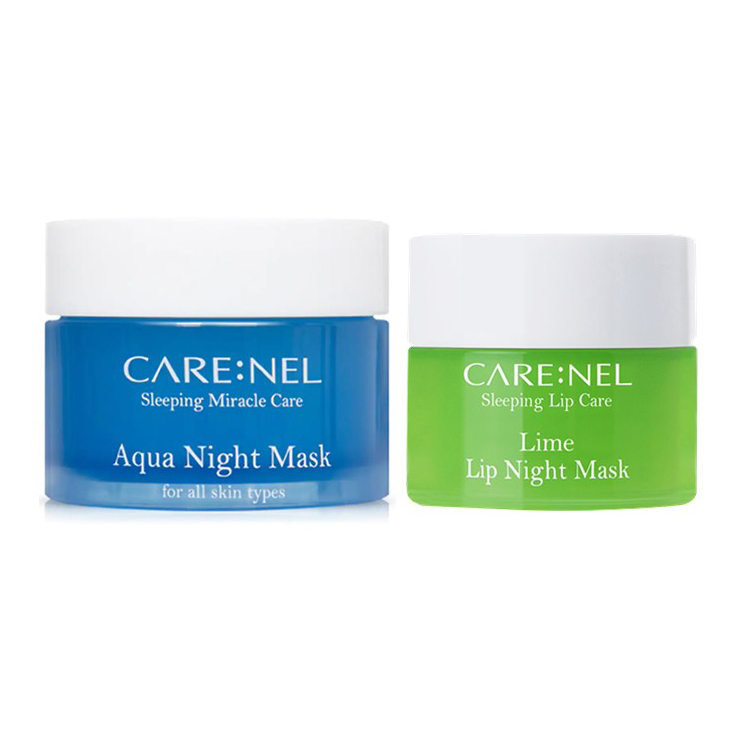 Combo Ủ Mặt Cấp Nước Dưỡng Ẩm Da Carenel Aqua Night Mask + Ủ Môi Care:nel Hương Chanh Lime Lip Night Mask Mềm Môi ,Tẩy Tế Bào Môi