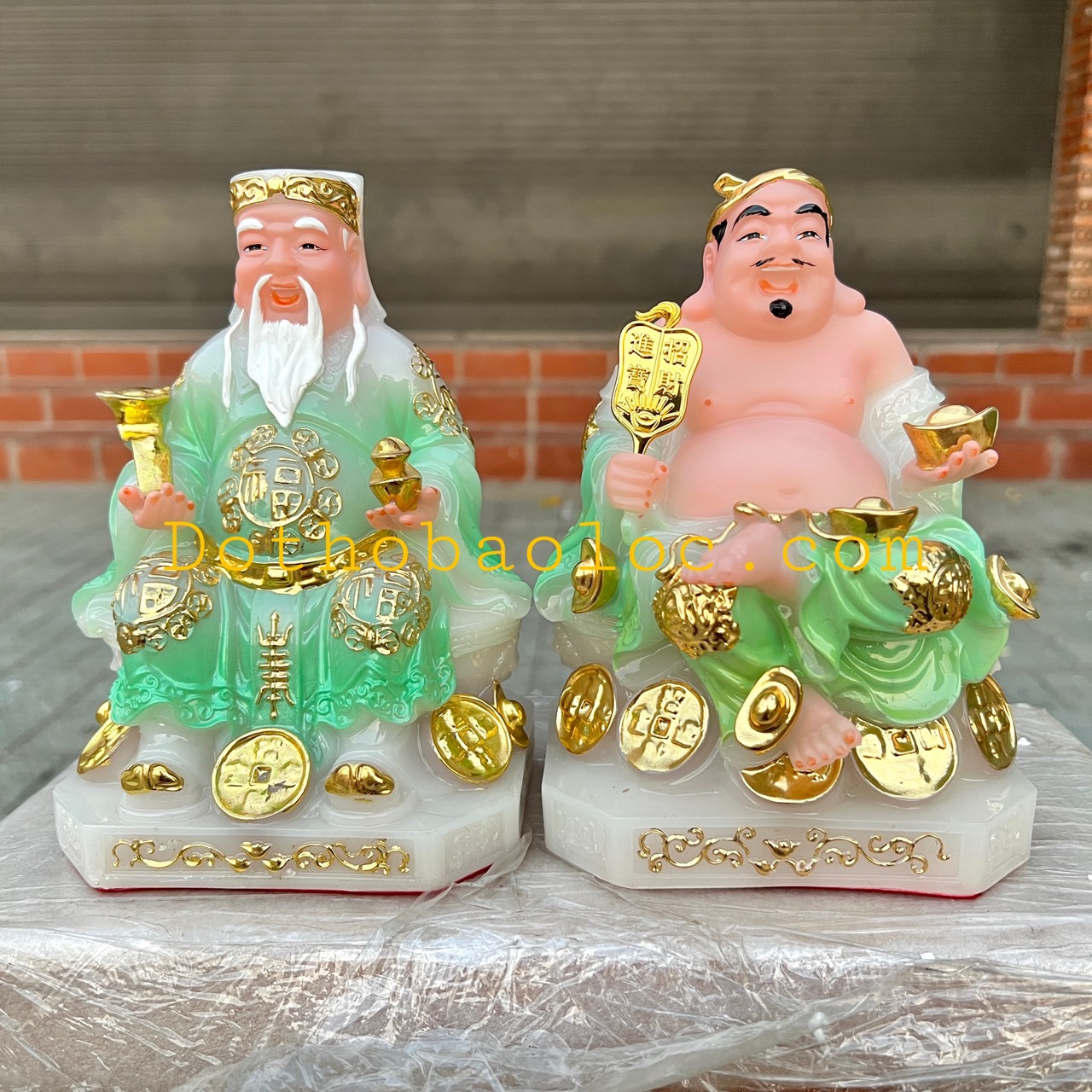 Tượng Thần tài Thổ Địa đế đá nhập khẩu cao cấp cao 18cm – Xanh ngọc